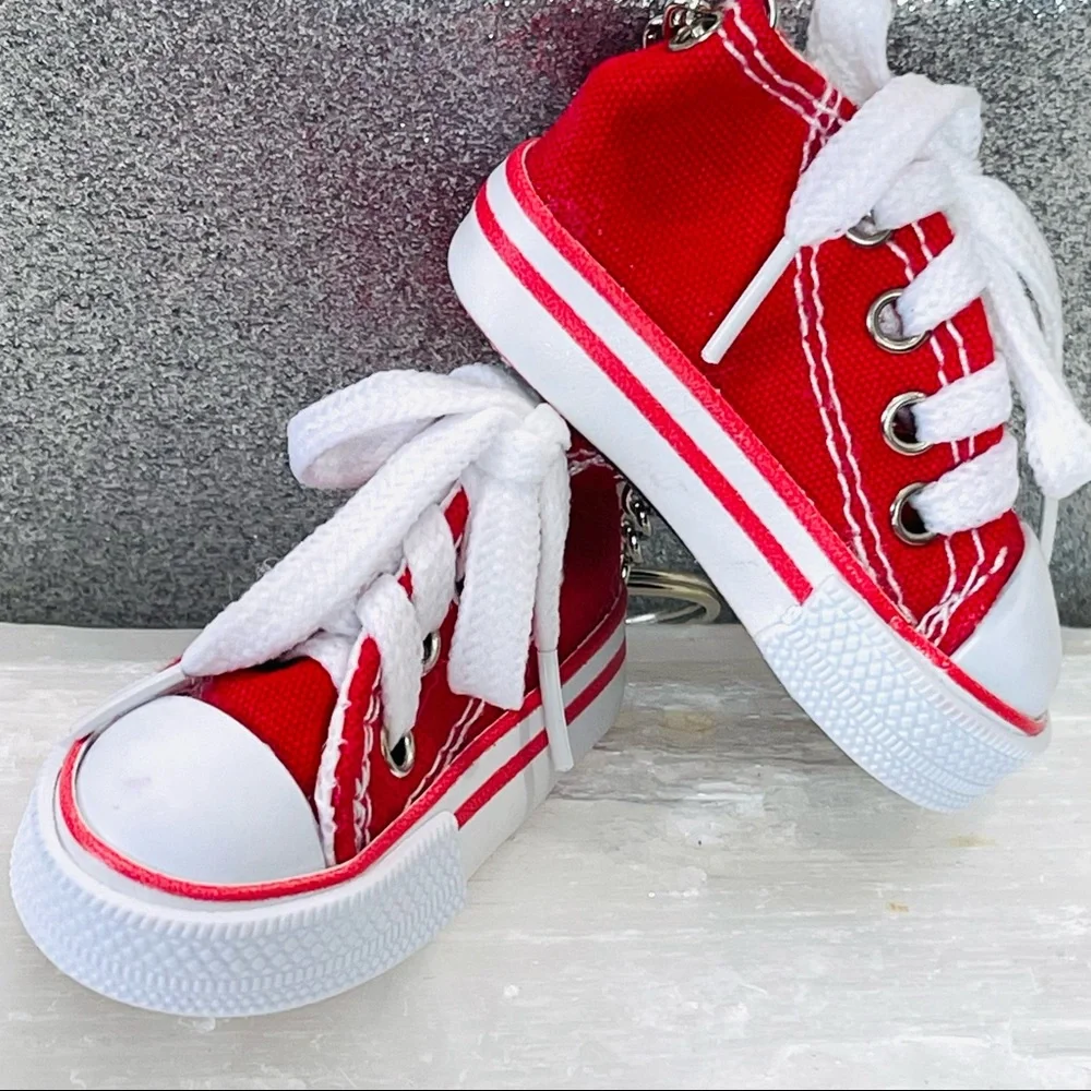 MINI SNEAKER KEYRINGS set of 2 RED running shoes Athlete Trainers his & hers set
